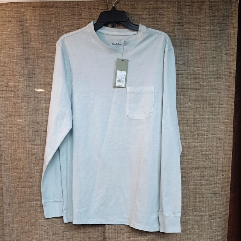 Men's Soft Aqua Blue Long Sleeve Cotton Tee Shirt